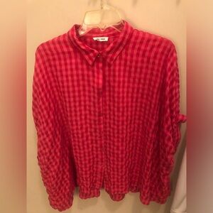 Day + Moon pink and red gingham oversized shirt
